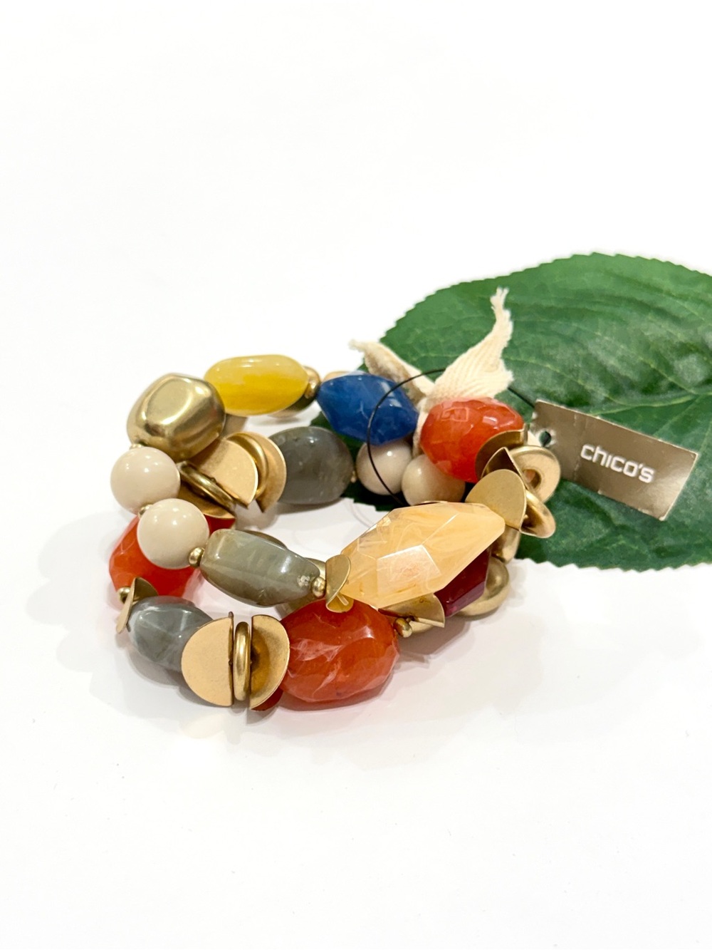 CHICO’S Colorful Bead & Gold Austyn Bracelet Set of 3 NWT